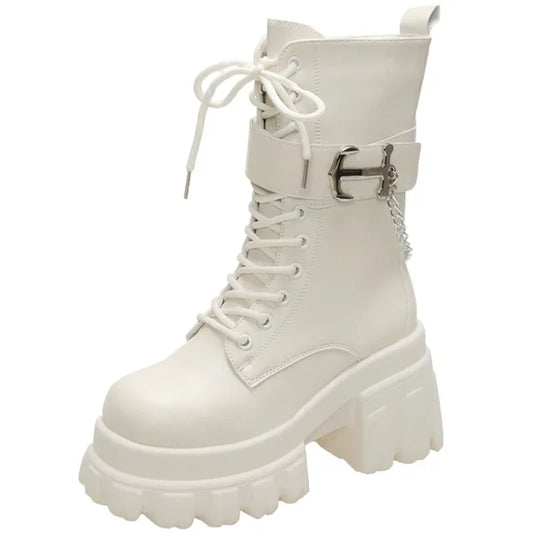 MotoMid | 9CM Chunky Platform Mid-Calf Combat Boots – Non-Slip