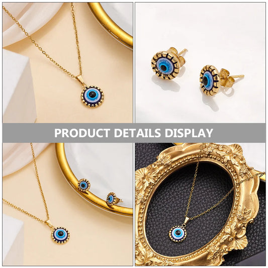 Evil Eye Jewelry Set – Blue Pendant & Earrings