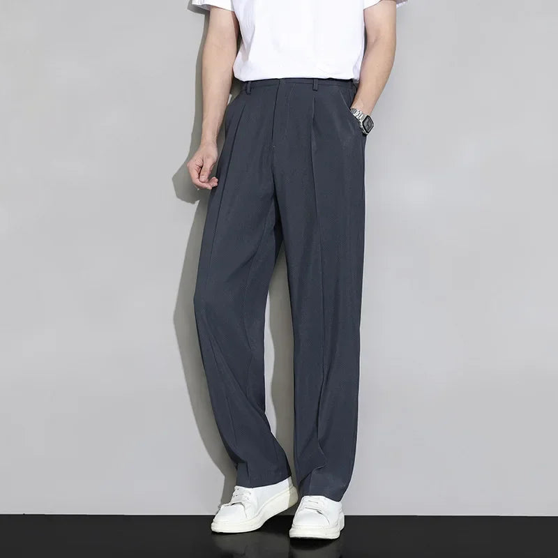 Solid Color Fashion Straight Pants – Zipper Pockets