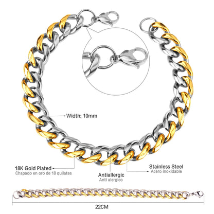 Cuban Chain Bracelet – Stainless Steel, Gold-Tone, Punk Style Jewelry for Men & Women