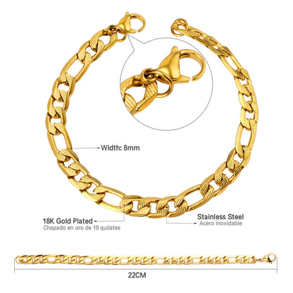 Cuban Chain Bracelet – Stainless Steel, Gold-Tone, Punk Style Jewelry for Men & Women