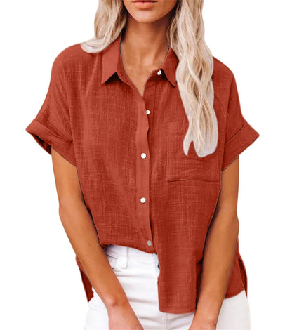 Classic V-Neck Blouse — Short Sleeve, Loose Fit, White