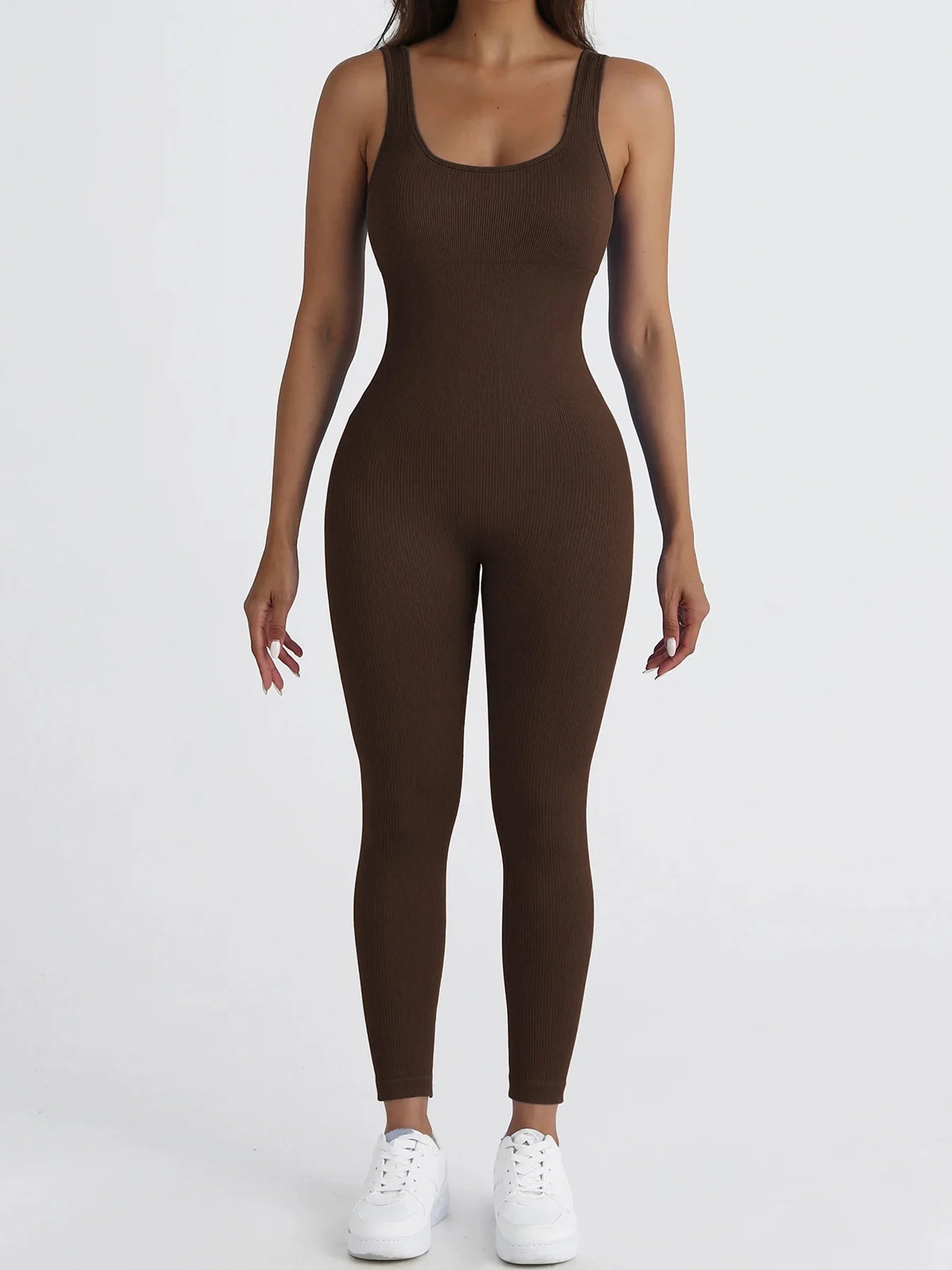 Solid Ribbed Yoga Jumpsuit — Seamless Slimming Push-Up Sportswear