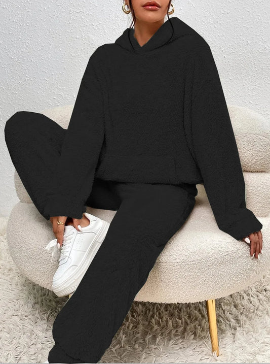 Hooded Sweatshirt & Plush Leg Pants Set – Warm Autumn Winter