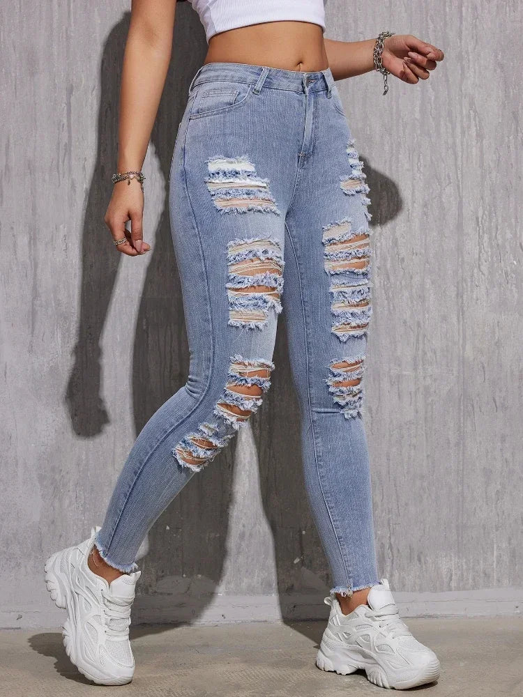 Ripped Skinny Denim — High Waist Hole Detail