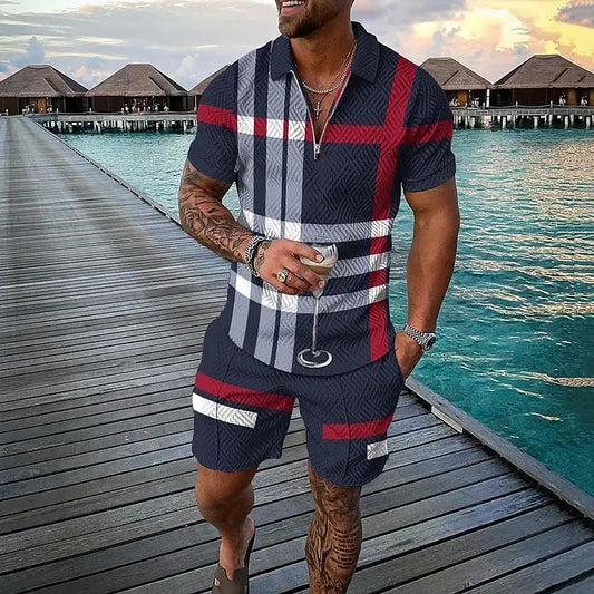 Vintage Patchwork 3D Print T-Shirt & Shorts Set