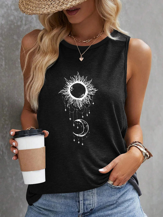 Sun & Moon Print Tank — Casual Summer & Spring
