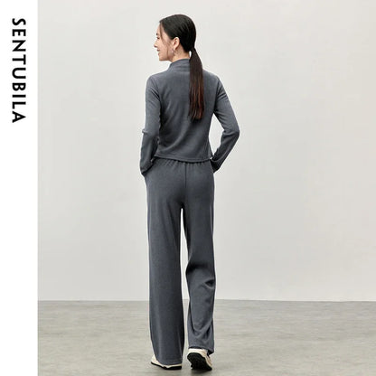 Irregular High Collar Top & Straight Pants Set – Knit Two Piece