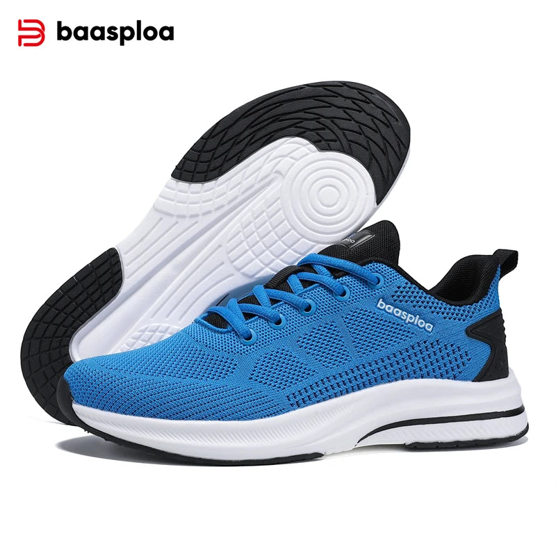 Baasploa Men Running Shoes New Mesh Breathable Casual Sneakers Male Lace-Up Comfort Lightweight Sport Shoes Non-Slip Outdoor