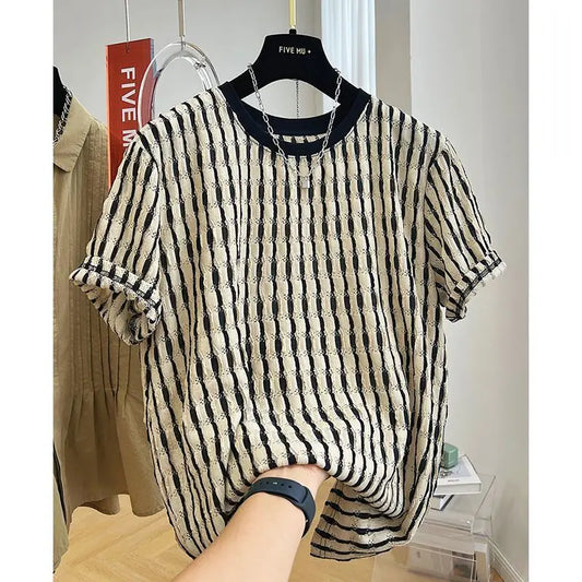 Hollow Stripe Mesh Tee – Streetwear Essential