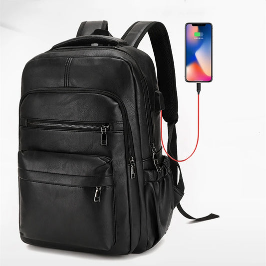 UrbanEdge PU Leather Backpack – USB Charging School Bag for Teens