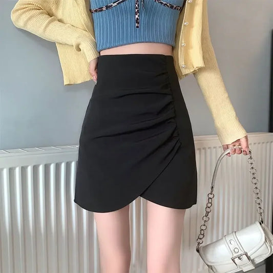 Black High Waist Wrap Mini Skirt — Casual Stylish A-Line