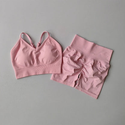High-Waist Yoga Set — Strappy Back Bra & Sculpting Shorts 3-Piece Activewear