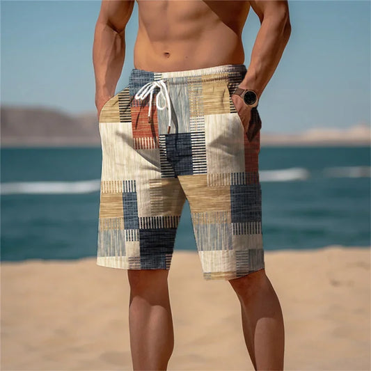 3D Graphic Print Beach Shorts