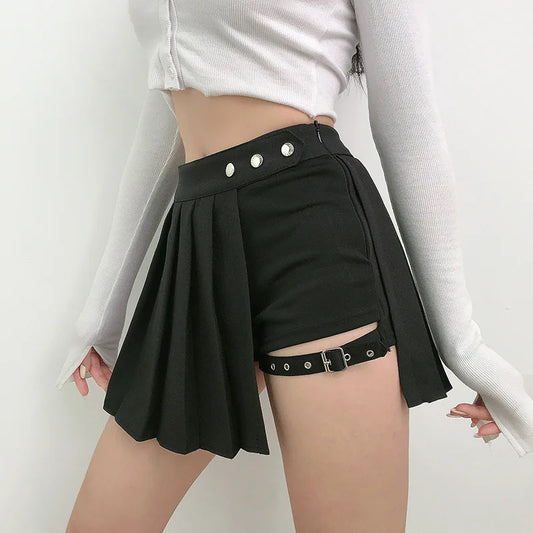 Asymmetric Cutout Pleated Mini Skirt — Punk Clubwear