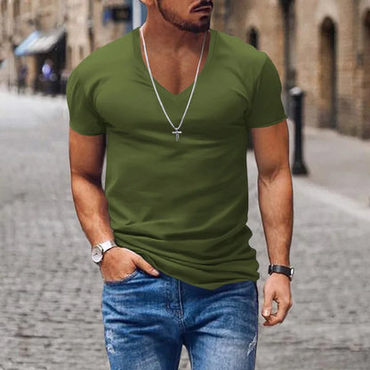 Slim Fit V-Neck Tee – Solid Color