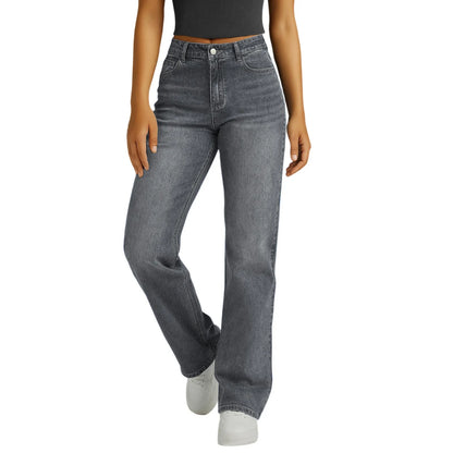 Floor-Length Straight Jeans — High Waist Y2K Denim