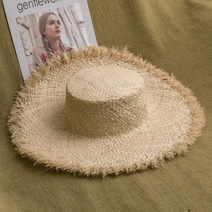 Natural Raffia Wide Brim Hat | Handwoven Straw – Travel & Beach Sun Protection