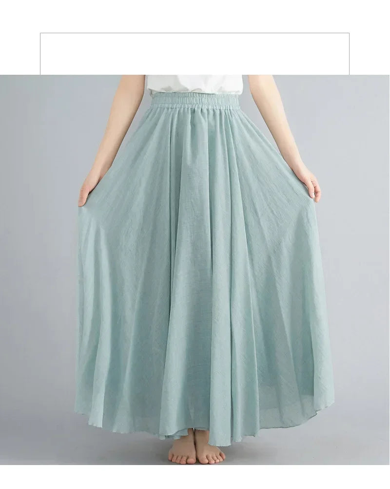 Cotton Linen Maxi Skirt — Casual Harajuku Style