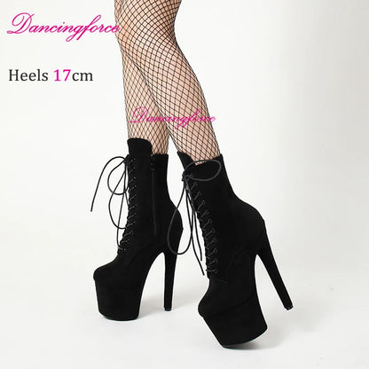 Catwalk17 | 17CM Suede Matte Platform Pole Dance Boots – Round Toe