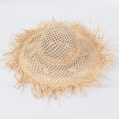 Natural Raffia Wide Brim Hat | Handwoven Straw – Travel & Beach Sun Protection
