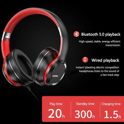 Lenovo HD200 Bluetooth Headphones Over-Ear Dobráveis com Cancelamento de Ruído e Som HiFi para Jogos e Música
