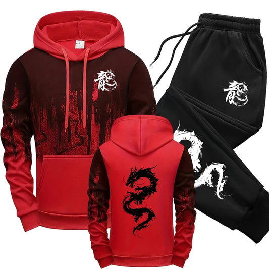 Dragon Print Hoodie & Pants Set – Street Vibe Tracksuit