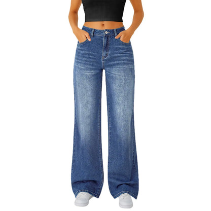 Floor-Length Straight Jeans — High Waist Y2K Denim