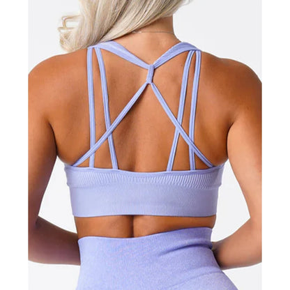 Galaxy Ribbed Seamless Bra — Breathable Spandex Fitness Top for Women