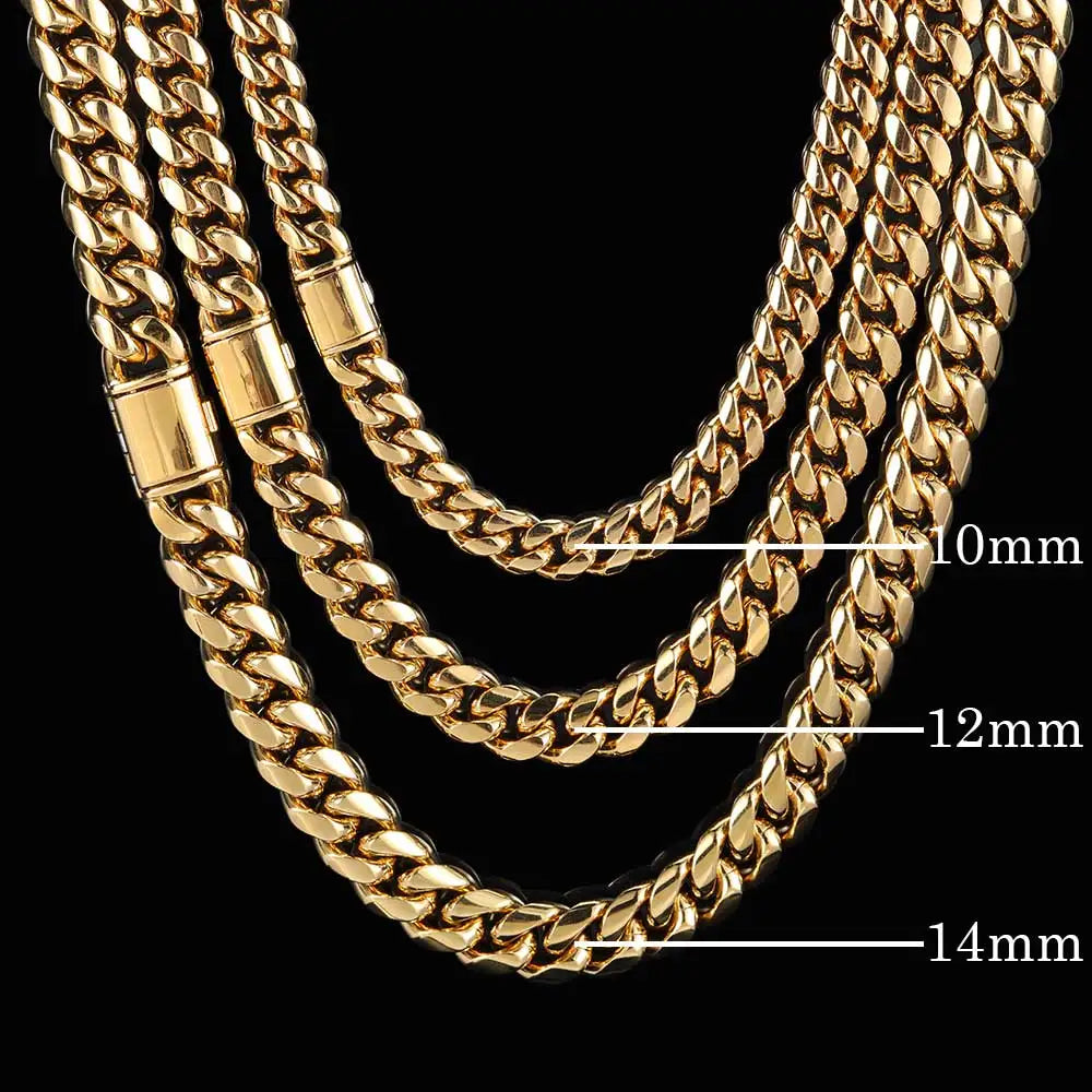 Chunky Cuban Link Chain – 8mm to 14mm Stainless Steel Necklace, Gift for Men & Teens