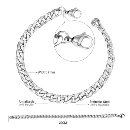 Cuban Chain Bracelet – Stainless Steel, Gold-Tone, Punk Style Jewelry for Men & Women
