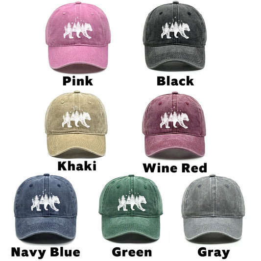 Forest Bear Snapback – Distressed Cotton Cap for Outdoor Leisure