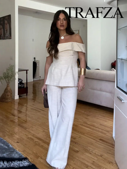 Back Zipper Crop Top & Zip-up Pants Set – Casual Wide Leg Suit