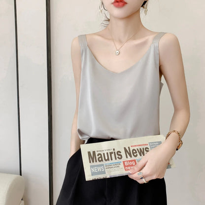 Silk Satin V-Neck Camisole — Loose Thin Vest