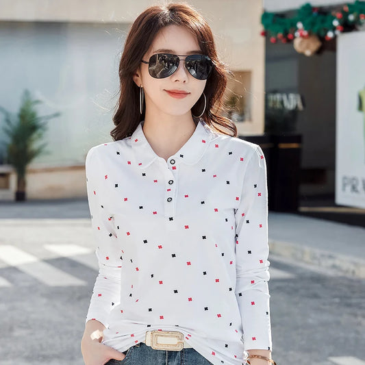 Printed Full-Body Polo Shirt — Comfortable Cotton Long Sleeve