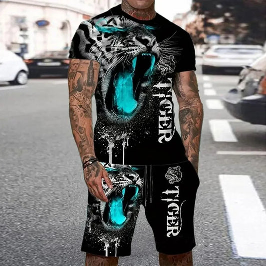 3D Tiger Print T-Shirt & Shorts Set – Streetwear