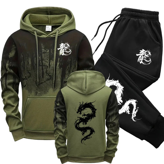Dragon Print Hoodie & Pants Set – Street Vibe Tracksuit