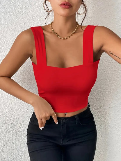 Square Neck Crop Top — Off Shoulder Backless Tank