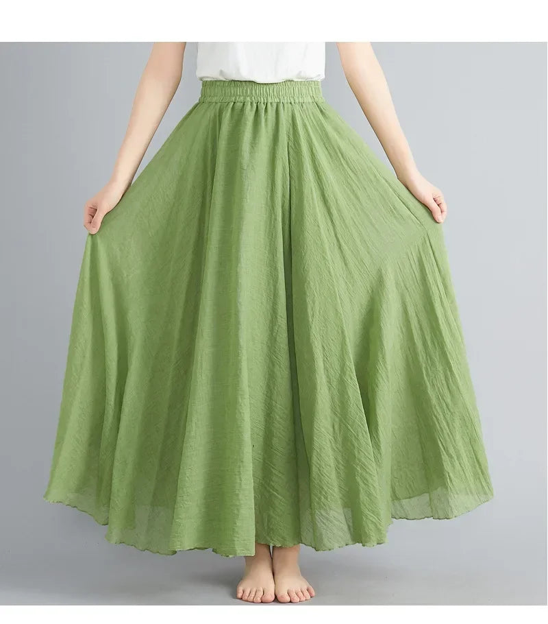 Cotton Linen Maxi Skirt — Casual Harajuku Style