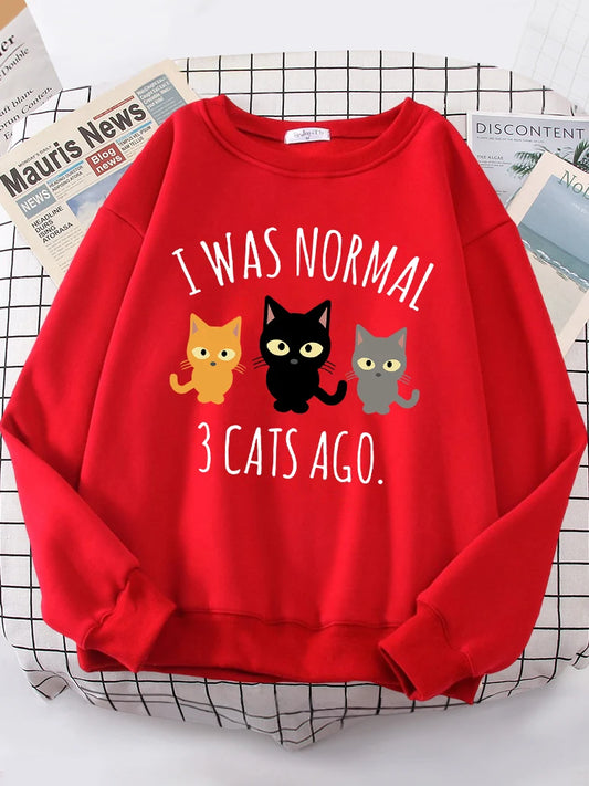"I Was Normal 3 Cats Ago" Hoodie — Playful Fleece Pullover