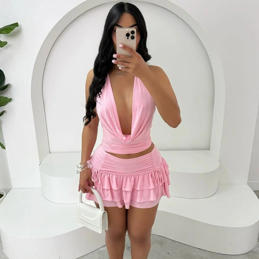 Swing Collar Top & Tiered Skirt Set