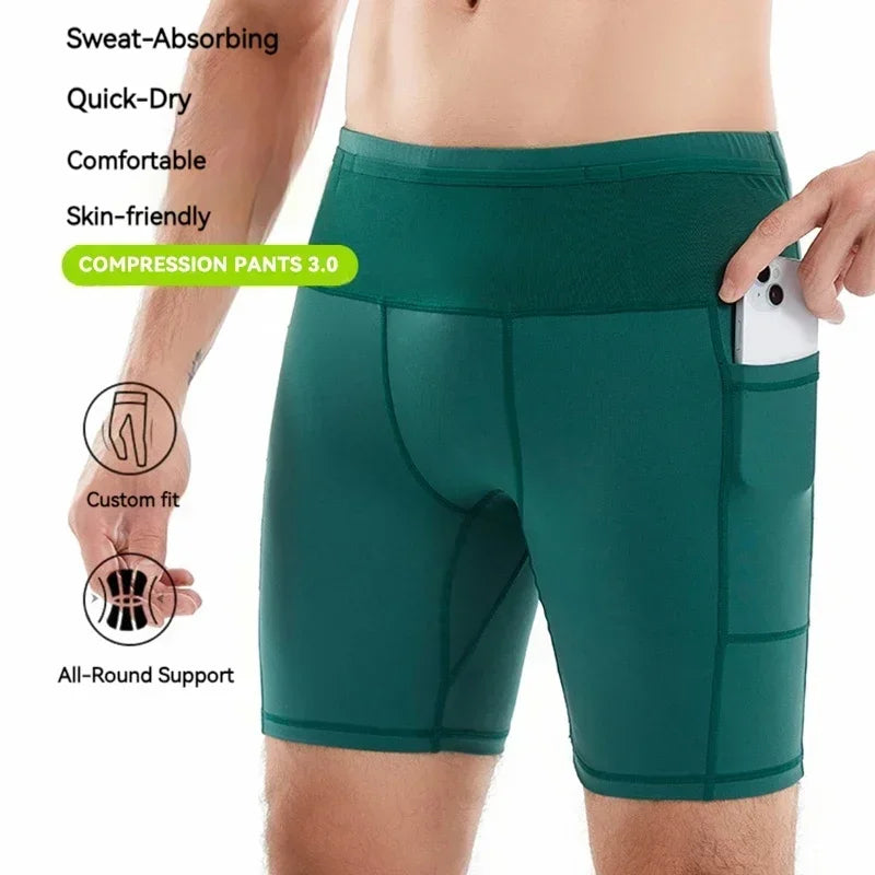 Multi-Pocket Compression Marathon Shorts – Quick Dry Jogging & Cycling