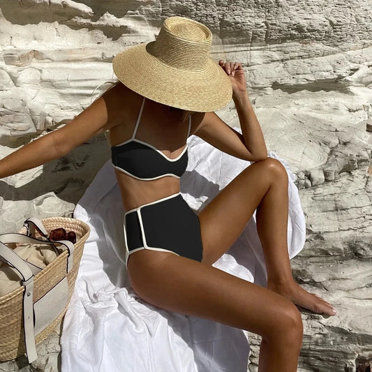Vintage High-Waisted Bikini Set – Black Edition