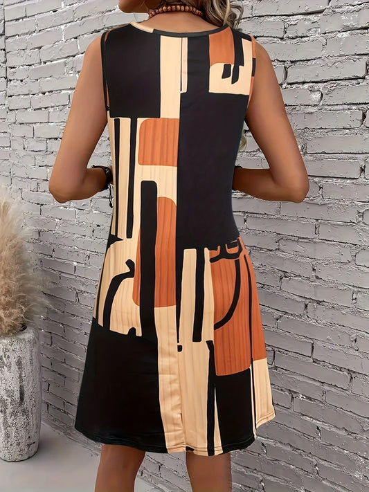 Geometric Pattern Sleeveless Midi Dress — Spring & Vacation Bohemia Style