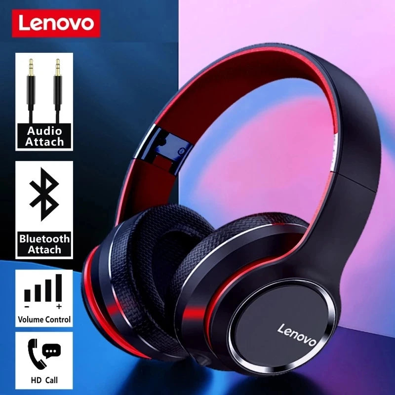 Lenovo HD200 Bluetooth Headphones Over-Ear Dobráveis com Cancelamento de Ruído e Som HiFi para Jogos e Música