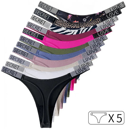 Low Waist Rhinestone Thongs – Sexy, Sporty, 5-Pack