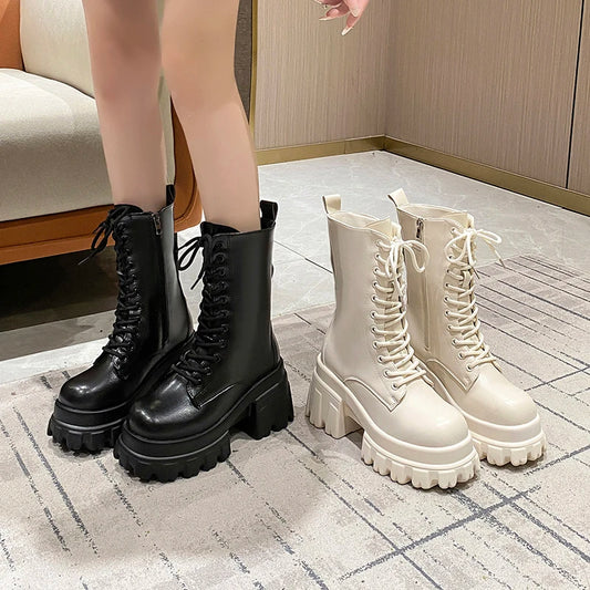 MotoChunk | 9CM Chunky Platform Ankle Boots – Non-Slip Combat Style