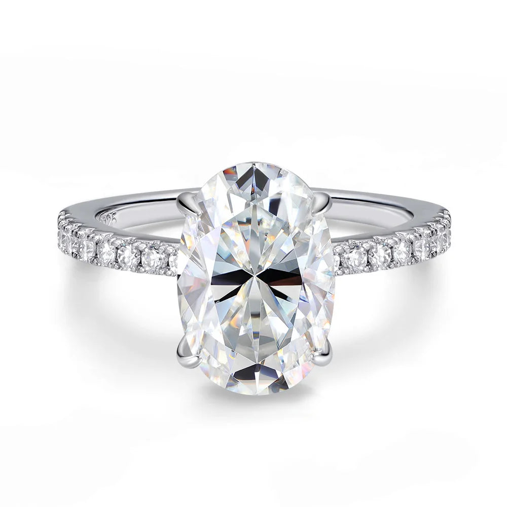 Certified 4.5CT Oval Moissanite Engagement Ring – 925 Sterling Silver
