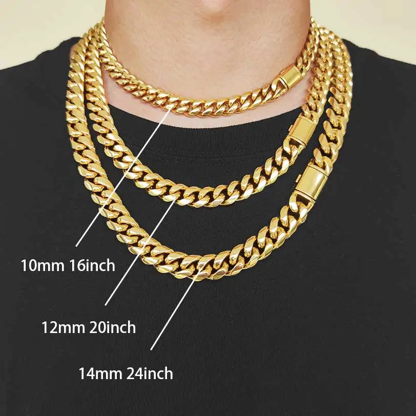 Chunky Cuban Link Chain – 8mm to 14mm Stainless Steel Necklace, Gift for Men & Teens