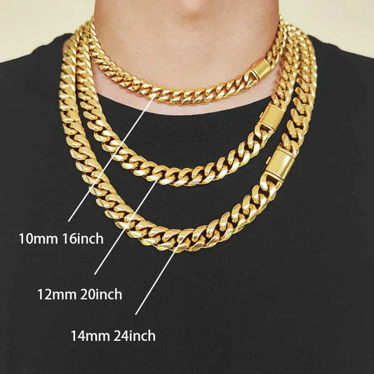 Chunky Cuban Link Chain – 8mm to 14mm Stainless Steel Necklace, Gift for Men & Teens